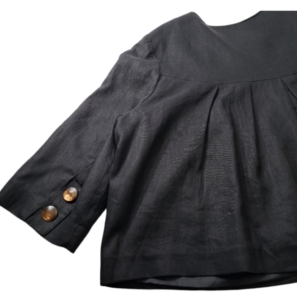 Sandro Women's 100%Linen Vintage Cutout Charcoal Swing Coat Jacket Blazer 1X - Picture 6 of 16